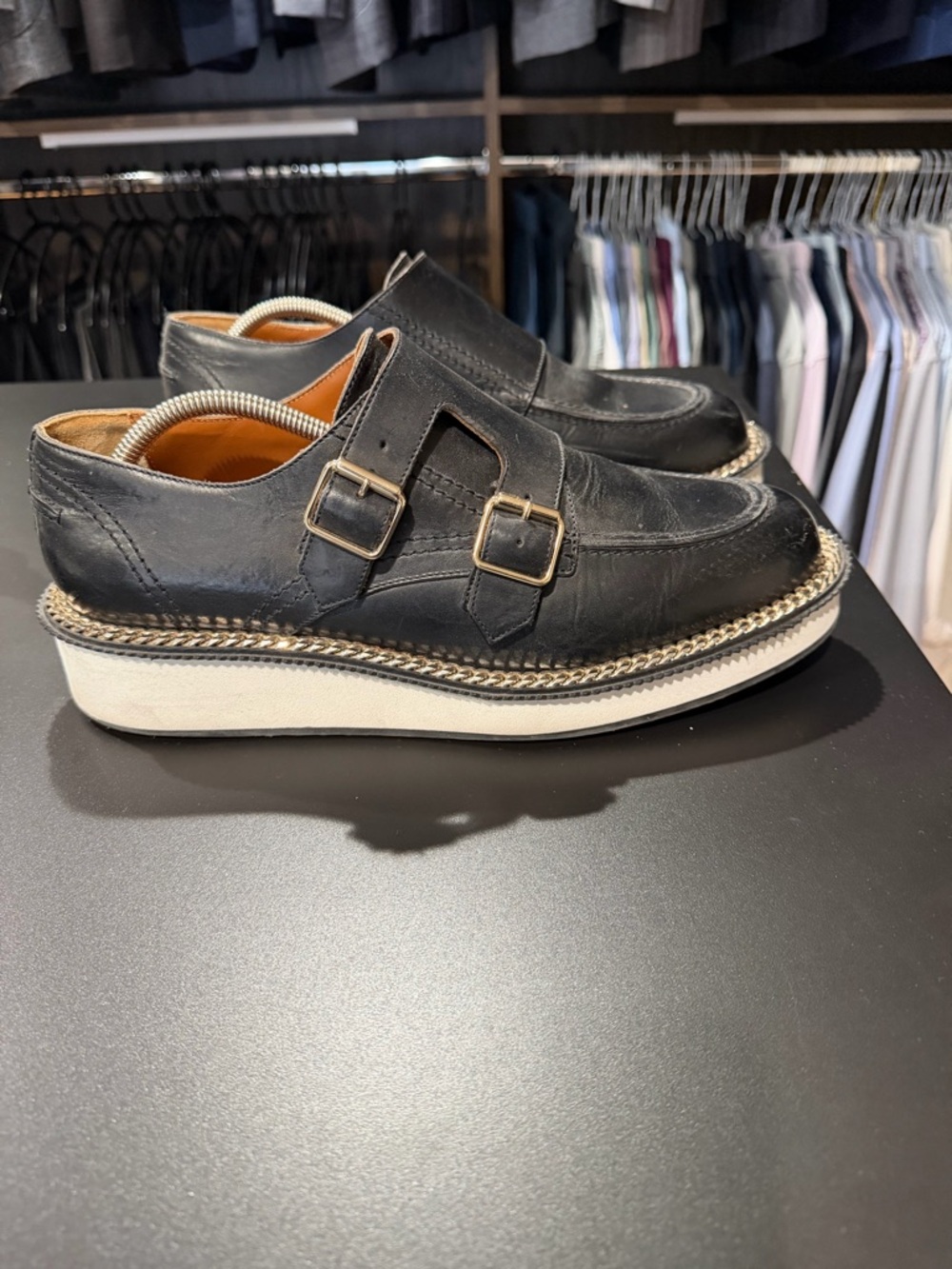 Givenchy Black Leather Monk Strap Derby with Gold Buckles - Picture 16 of 16